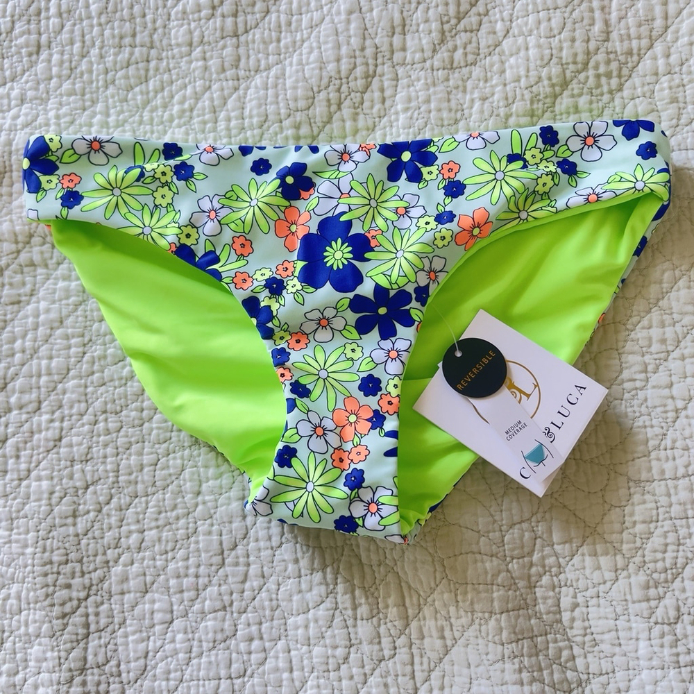 New Cyn & Luca Small bikini swim string bottom‎ floral teal medium coverage